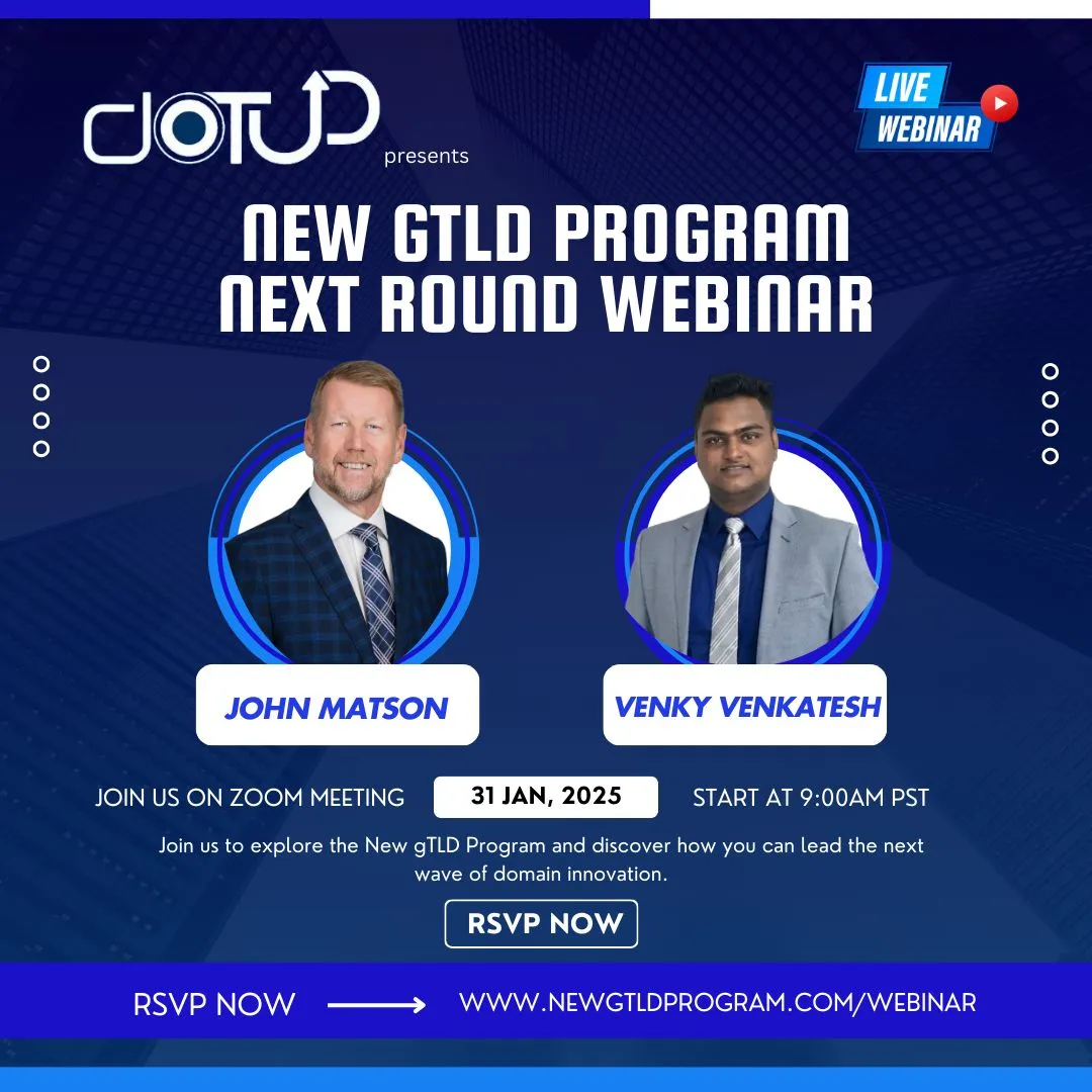 👉 Check out this must-attend webinar from Venkatesh Venkatasubramanian and John Matson on the 2026 New gTLD Round! If you're a brand, registry, or investor, this is your chance to get ahead of the game.