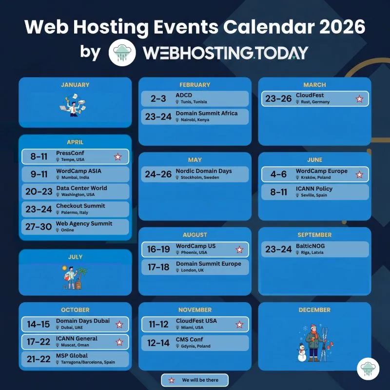 Our 2026 Web Hosting Events Calendar from webhosting.today is growing! We just added three more events: PressConf, Checkout Summit and CMS Conf If you are in hosting or WordPress, have a look and plan ahead. 😎
